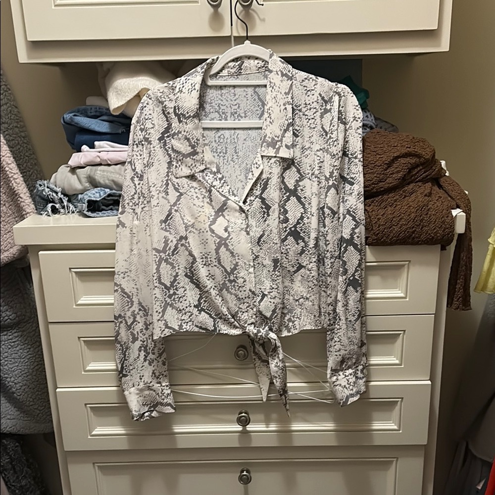 Snake Print Tie-Front Blouse